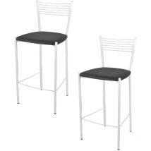 Tommychairs 2 taburetes Elegance en acero blanco asiento polipiel gris oscuro
