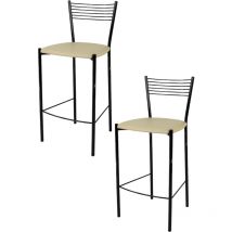 Tommychairs 2 taburetes Elegance en acero negro asiento polipiel lin