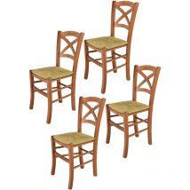 Tommychairs 4 Sillas Cross en haya color cerezo y asiento en paja