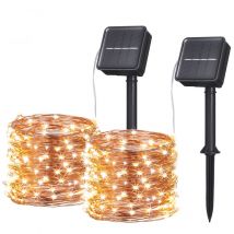 Tomshine 12m 120LEDs Solar String Light Filo di rame Lucine 8 Modalità di illuminazione IP65 Resistente all'acqua, Bianco caldo, 2Pack