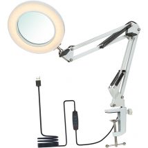 Klemm-Tischlampe, Lesearbeitslampe, mit 8-facher Lupenschwenkarm, 3 Farbmodi, 10 Helligkeitsstufen, Weiß - Tomshine