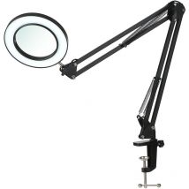 Decdeal - Lampe de table flexible à pince, avec loupe 8x, bras oscillant à intensité variable, lampe de bureau, lampe d'étude, Noir