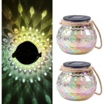 Tomshine - Paquete de 2 faroles solares de cristal, lámpara de mesa solar IP65, resistente al agua, con energía solar, para jardín y patio.