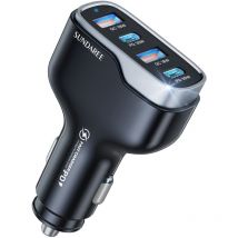 TONCHEAN Chargeur de voiture 60 W, charge super rapide, chargeur de voiture à quatre ports, charge super rapide, allume-cigare USB, charge rapide,