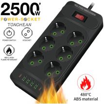 Tonchean - Multiprise Murale 6 Prises et 4 usb avec 2 usb c, Electrique 12 en 1, Multiprise Secteur pour la Maison Le Bureau Noir