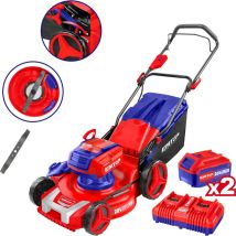 Tondeuse sur batterie Emtop 40v brushless avec 1 chargeur double port + 2 batteries lithium-ion 5.0ah, sac 60l, diamètre de coupe 46 cm