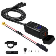 GTA - lifcausal Chargeur Moto USB/Type-C Super Rapide QC3.0 avec Voltmètre et Interrupteur on/off Compatible Smartphones/Tablettes (Guidon 17-20 cm)
