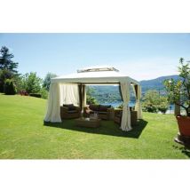 Tonnelle rectangulaire 4x3 mètres en aluminium peint gris anthracite et bâche ecrù avec cheminée coupe-vent - Tirso - avec set tente mosquito