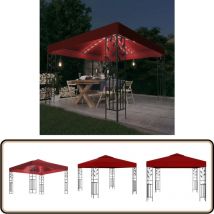 Tonnelle avec guirlande lumineuse à led 3x3 m Bordeaux - Tonnelle - Abri Extérieur - Pergola - Gazébo - Éclairage Solaire