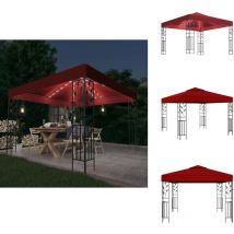 Tonnelle avec guirlande lumineuse à led 3x3 m Bordeaux - Tonnelle - Abri Extérieur - Pergola - Gazébo - Éclairage Solaire