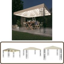 Tonnelle avec guirlande lumineuse à led 3x4 m Crème - Tente Extérieure - Tonnelle - Abri Jardin - Parasol - Décoration Jardin
