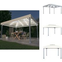 Tonnelle avec guirlande lumineuse à led 4x3 m Crème Aluminium - Abri Extérieur - Gazebo - Tonnelle - Parasol - Éclairage Solaire