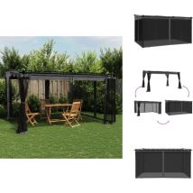 Tonnelle avec parois en filet anthracite 4x3 m acier - Gazebo - Tonnelle De Jardin - Abri Extérieur - Structure Extérieure - Parasol