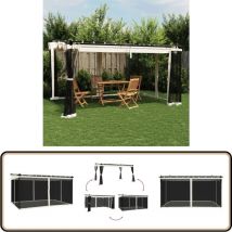 Tonnelle avec parois en filet crème 4x3 m acier - Gazebo - Tonnelle De Jardin - Abri Solaire - Parasol - Structure Extérieure