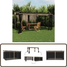 Tonnelle avec parois en filet taupe 4x3 m acier - Gazebo - Tonnelle De Jardin - Abri Solaire - Structure Extérieure - Parasol