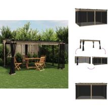 Tonnelle avec parois en filet taupe 4x3 m acier - Gazebo - Tonnelle De Jardin - Abri Solaire - Structure Extérieure - Parasol