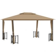 Tonnelle avec parois et toit double 3x4 m Taupe Vidaxl