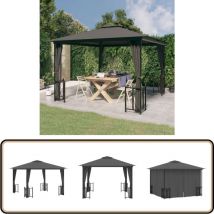 Tonnelle avec parois et toit double 3x3 m Anthracite - Abri Jardin - Tonnelle Jardin - Parasol Jardin - Auvent Jardin - Structure Extérieure