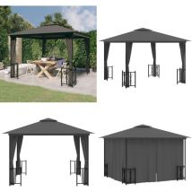 Tonnelle avec parois et toit double 3x3 m Anthracite - Abri Jardin - Tonnelle Jardin - Parasol Jardin - Auvent Jardin - Structure Extérieure - Home &