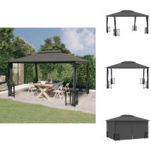 Tonnelle avec parois et toit double 3x4 m Anthracite - Abri Jardin - Tonnelle Jardin - Parasol Jardin - Auvent Jardin - Structure Extérieure