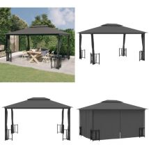 Tonnelle avec parois et toit double 3x4 m Anthracite - Abri Jardin - Tonnelle Jardin - Parasol Jardin - Auvent Jardin - Structure Extérieure - Home &