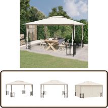 Tonnelle avec parois et toit double 3x4 m Crème - Abri Jardin - Tonnelle De Jardin - Parasol - Auvent - Structure Extérieure