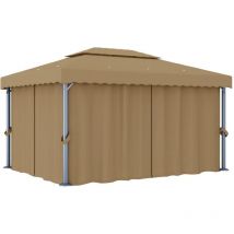Tonnelle avec rideau 4x3 m Taupe Aluminium