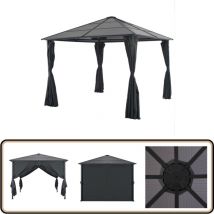 Tonnelle avec rideau Aluminium 3x3 m Noir - Abri Solaire - Tonnelle Jardin - Gazebo - Structure Extérieure - Parasol