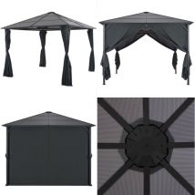 Tonnelle avec rideau Aluminium 3x3 m Noir - Abri Solaire - Tonnelle Jardin - Gazebo - Structure Extérieure - Parasol - Home & Living