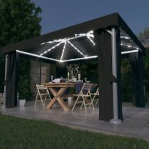 Tonnelle avec rideau et guirlande lumineuse led 4x3m Anthracite