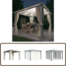Tonnelle avec rideau et lumières led 3x3 m Crème Aluminium - Abri De Jardin - Tonnelle - Gazebo - Structure Extérieure - Jardin
