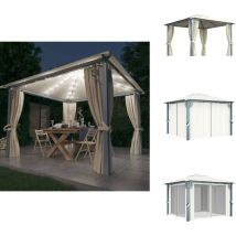 Tonnelle avec rideau et lumières led 3x3 m Crème Aluminium - Abri De Jardin - Tonnelle - Gazebo - Structure Extérieure - Jardin