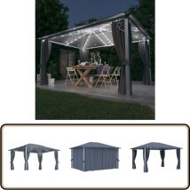 Tonnelle avec rideau et lumières led 4x3 m Anthracite Aluminium - Abri De Jardin - Tonnelle - Gazebo - Structure Extérieure - Jardin