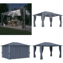 Tonnelle avec rideau et lumières led 4x3 m Anthracite Aluminium - Abri De Jardin - Tonnelle - Gazebo - Structure Extérieure - Jardin - Home & Living