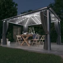 Tonnelle avec rideau et lumières LED, Tente de réception, Pergola de jardin 4x3 m Anthracite Aluminium OWV69645 Maison Chic
