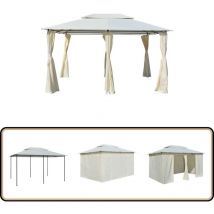 Tonnelle avec rideaux 4 x 3 m Blanc - Chapiteau - Abri Extérieur - Tonnelle - Gazebo - Structure Extérieure