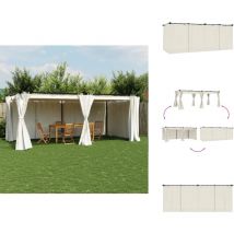 Tonnelle avec rideaux crème 6x3 m acier - Gazebo - Tonnelle - Abri Solaire - Structure Extérieure - Parasol