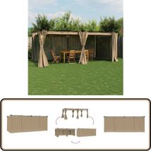 Tonnelle avec rideaux taupe 6x3 m acier - Gazebo - Tonnelle De Jardin - Abri Extérieur - Structure Extérieure - Parasol