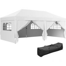 Tonnelle barnum pliant pop-up 5,9L x 2,95l x 2,85H m 6 parois latérales amovibles 4 fenêtres sac de transport blanc