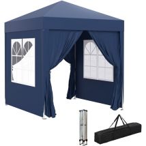 Tonnelle de jardin tente pliante barnum pop-up 2 x 2 m 4 parois latérales amovibles 2 fenêtres sac de transport bleu