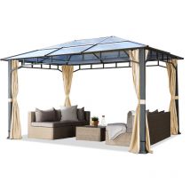 Carpasol - Tonnelle de jardin 3x4 m structure Aluminium toit polycarbonate épaisseur env. 8 mm pavillon de jardin 4 rideaux couleur champagne inclus