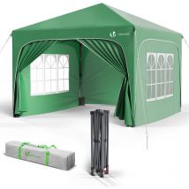 Tonnelle de jardin 3x3m pliable avec porte et fenêtre amovible - Hauteur réglable - Imperméable, anti-UV - Vert