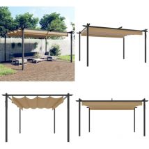 Tonnelle de jardin avec toit rétractable 4x3 m Taupe - Tente De Jardin - Gazebo - Abri Solaire - Parasol - Auvent Pliable - Home & Living