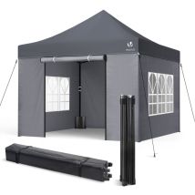 Tonnelle de jardin renforcée 3x3m pliable avec 4 parois et sac de transport a roulette gris