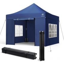 Tonnelle de jardin renforcée 3x3m pliable avec 4 parois et sac de transport a roulette bleue