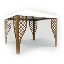 Gazebo 300x300 cm en bois de conifère imprégné en autoclave couleur Noyer avec revêtement pvc balcon terrasse jardin.