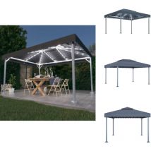 Tonnelle et guirlande lumineuse à led 4x3m Anthracite Aluminium - Abri Jardin - Tonnelle Extérieure - Gazebo - Parasol - Éclairage Solaire