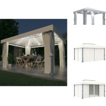 Tonnelle et rideau et guirlande lumineuse led 4x3 m Blanc crème - Tonnelle - Abri Jardin - Pergola - Auvent - Structure Extérieure