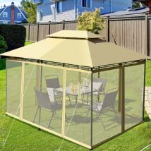 Design In - Tonnelle Jardin Pergola Moustiquaires Amovibles 3,9x2,9x2,7m Beige CW87027