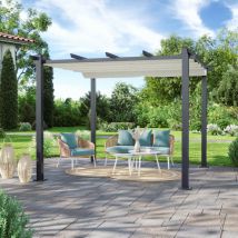 Avril Paris - Tonnelle/Pergola aluminium 3x3m toile coulissante rétractable - Gris Ecru - hero